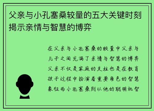 父亲与小孔塞桑较量的五大关键时刻揭示亲情与智慧的博弈